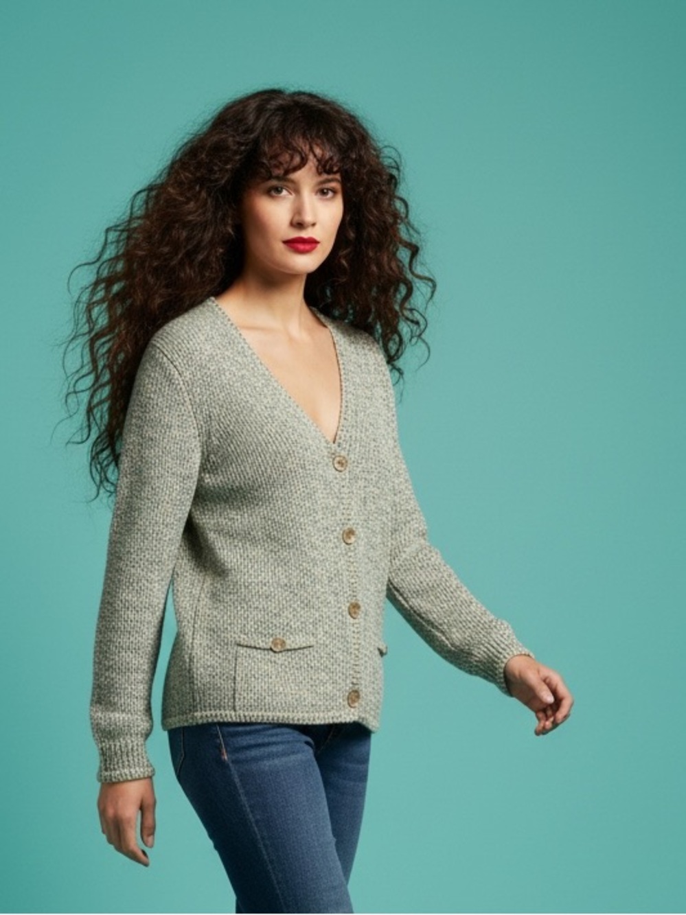Vintage Talbots Cardigan Green / Blue Knit Button Front Sweater Size L